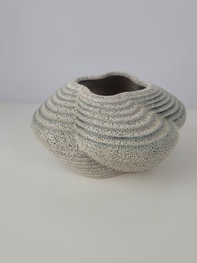 CB2 Handmade Stoneware Layered Ripple Ceramic Vase Planter Neutral